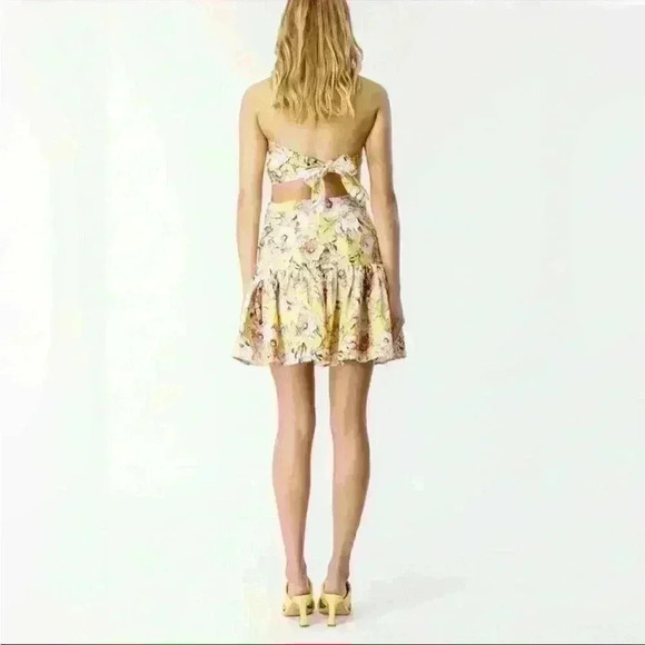 NEW! Bardot Gisella Linen Blend Strapless Tropical Floral Mini Dress - Picture 3 of 8